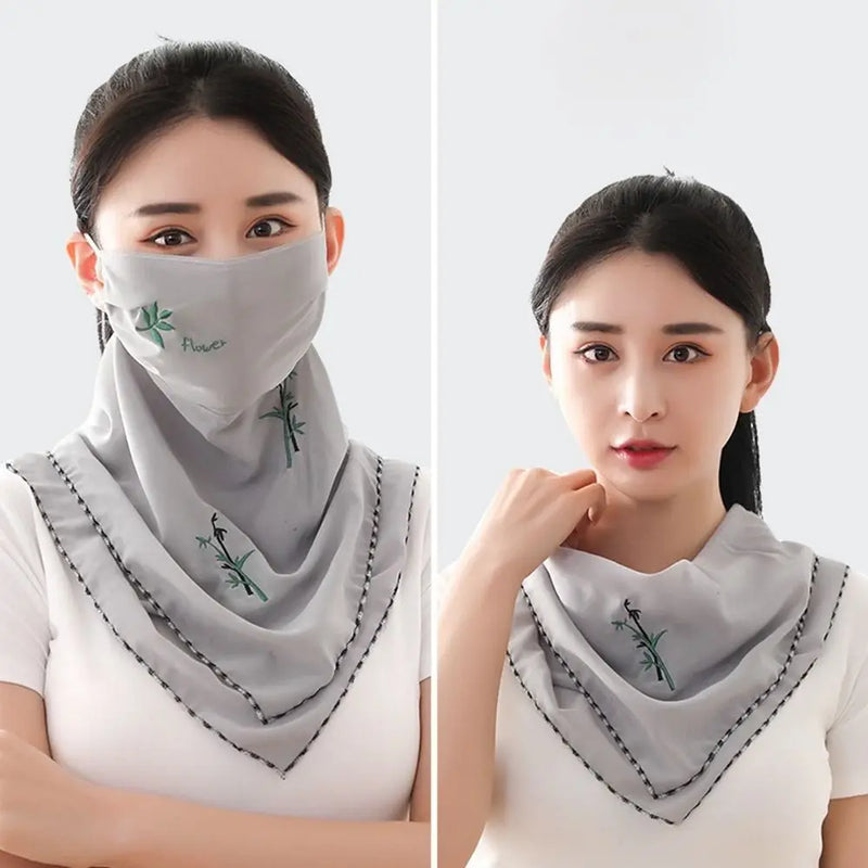 Unisex For Men Sun UV Protection Embroidered Scarf Hiking Outdoor Ice Silk Mask Face Cover Sunscreen Veil Triangular Scarf