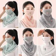 Unisex For Men Sun UV Protection Embroidered Scarf Hiking Outdoor Ice Silk Mask Face Cover Sunscreen Veil Triangular Scarf