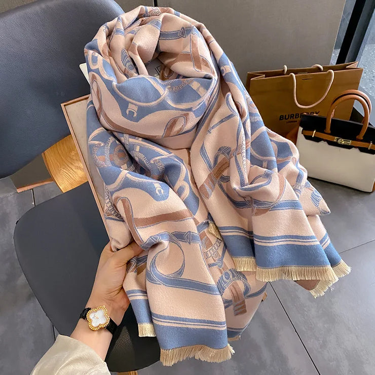 Luxury Chain Cashmere Hijab Poncho Women Thick Warm Winter Scarf 2023 Design Pashmina Travel Blanket Shawl Wraps Bufanda Echarpe