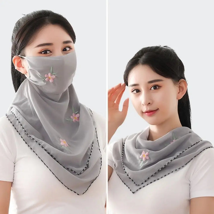 Unisex For Men Sun UV Protection Embroidered Scarf Hiking Outdoor Ice Silk Mask Face Cover Sunscreen Veil Triangular Scarf