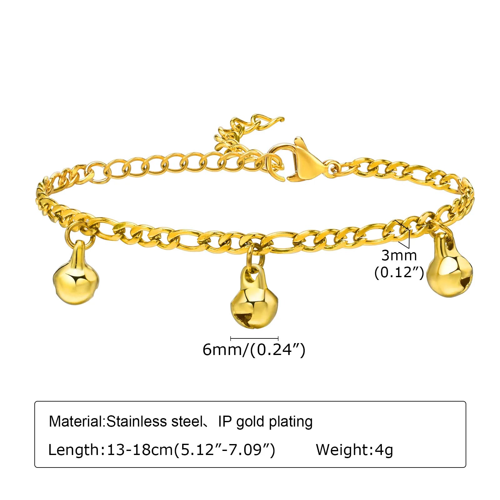 Vnox Cute Girls Anklets, Gold Plated Bell Charm Bracelets, Adjustable Figaro Ankle Chain, Girls Boys Gift  Bracelet on Leg
