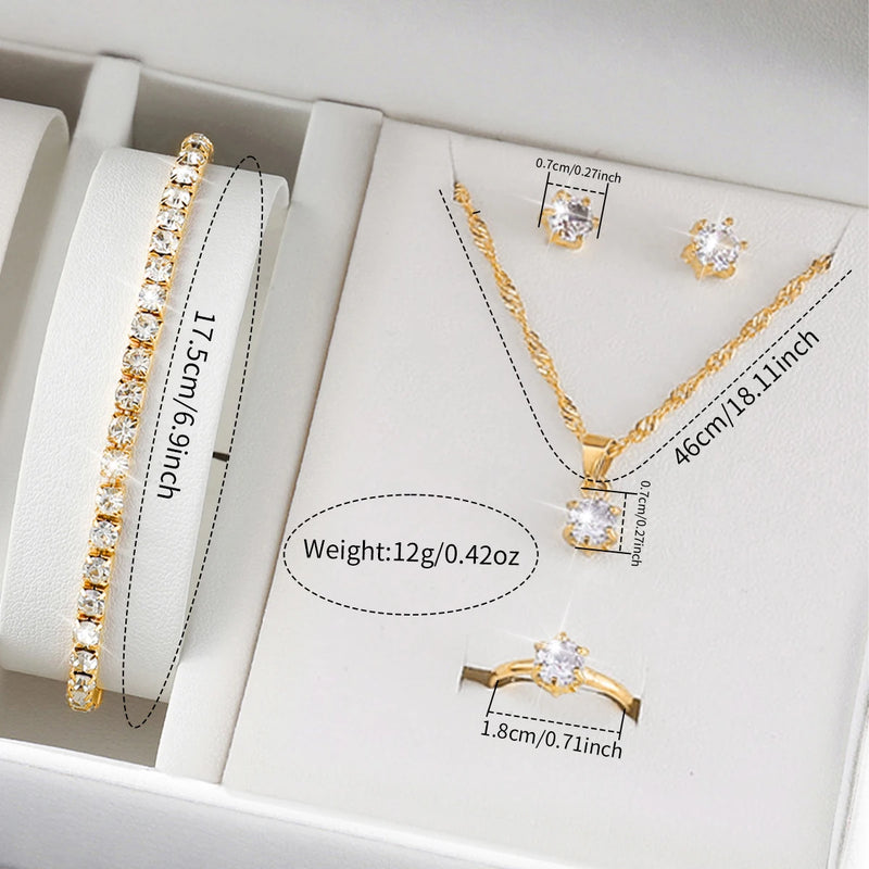 6PCS/Set Women Watches Fashion Gold Plated Band Ladies Quartz Watch Rhinestone Jewelry Set Reloj Mujer（Without Box）
