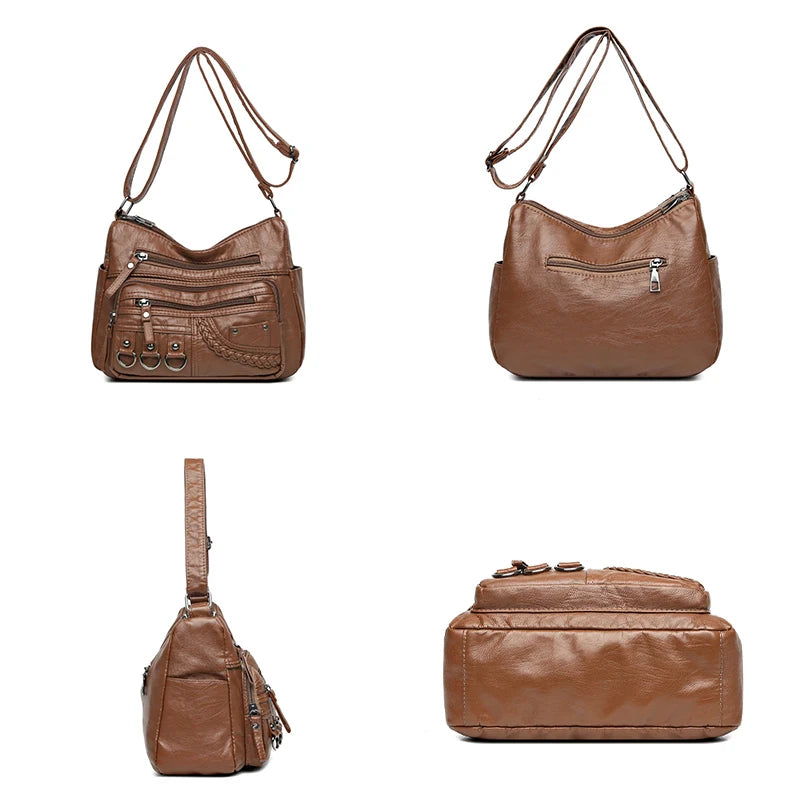 Vintage Pu Leather Luxury Purses and Handbags 2023 High Quality Women's Bag Design Multi-pocket Ladies Crossbody Shoulder Bags