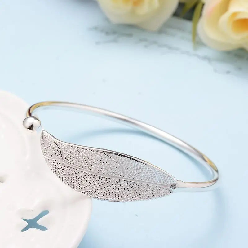 Andara 925 Sterling Silver Bracelet Fashion Simple Leaf Handcraft Bracelet, Engagement Jewelry Gifts Charm Jewelry For Women