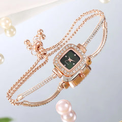 Women's Crystal Diamond Watches Square Dial Chain Link Bracelet Analog Bangle Wrist Watch Wonderful Watches Gift for Women H9