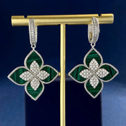 Luxury Fashion Italian Brand 4 Leaf Clover Drop Earrings Inlay Nature Shell Crystal Jewelry for Women Girl Party Gift