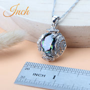 Rainbow Natural Zircon Jewelry Sets 925 Sterling Silver Women Wedding Jewelry Earrings Bracelets Rings Pendant Necklace Set