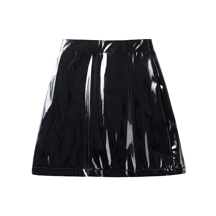 Women's Pu Leather Bodycon Shiny Black Short Skirt Woman Classic High Waisted Sexy Slim Faux Leather Pencil Skirts Stretchy Mini