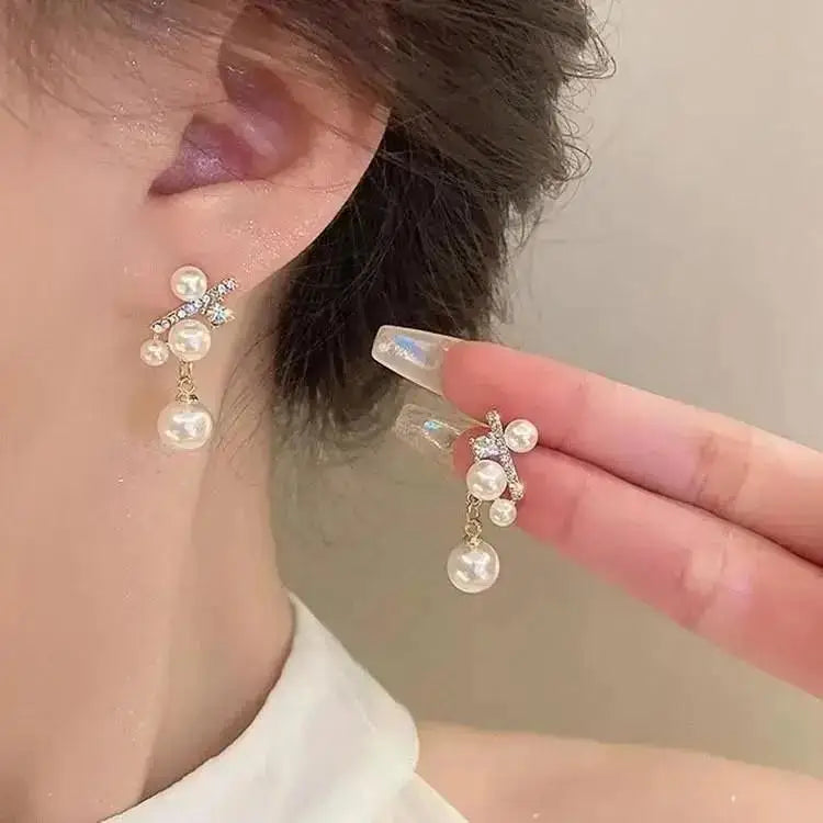 925 Silver Needle Korean Fashion Square Pearl Drop Earrings For Women Jewelry 2024 Trending New Women's Vintage Zircon Earrings