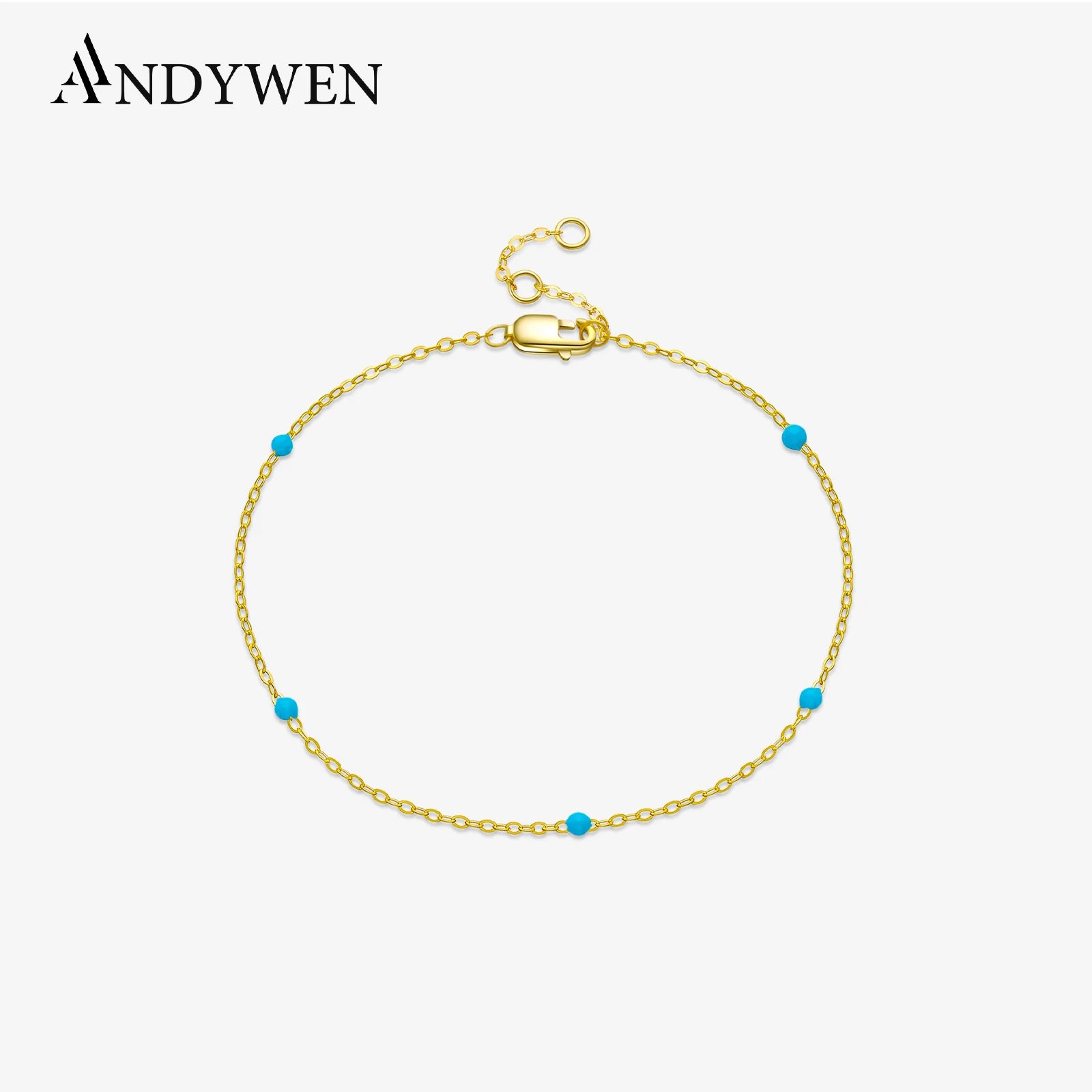 ANDYWEN 100% 925 Sterling Silver Gold Turquoise Chain Enamel Bracelet Luxury Women 2022 Women Charm Wedding Crystal Jewelry