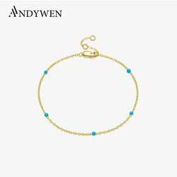ANDYWEN 100% 925 Sterling Silver Gold Turquoise Chain Enamel Bracelet Luxury Women 2022 Women Charm Wedding Crystal Jewelry