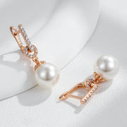 Kinel Luxury 585 Rose Gold Color Pearl Drop Earrings Women Unique Geometric Full Natural Zircon Accessories Daily Jewelry Gift