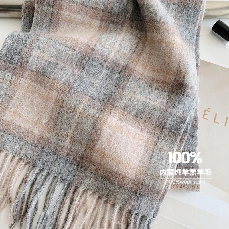 2022 Highly Selected 100% Wool Red Scottish Plaid Scarves,Warm Winter Men Scarf Houndstooth Comfortable Winter Scarves Man