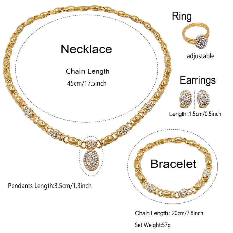 Woman Jewelry Set 18K Gold Plated Heart and Bear Necklace Set Wedding Fashion Jewelry Set Accessories Earrings and Rings Gifts