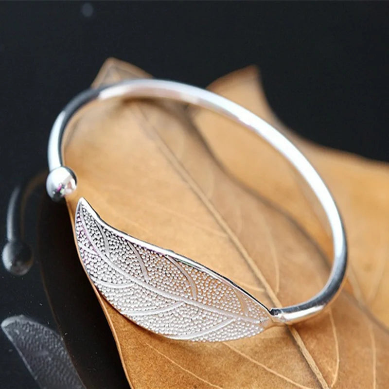 Andara 925 Sterling Silver Bracelet Fashion Simple Leaf Handcraft Bracelet, Engagement Jewelry Gifts Charm Jewelry For Women