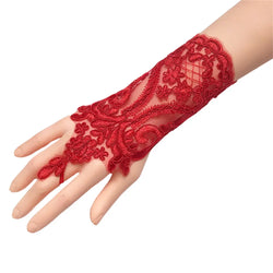 Women Bridal Gloves Fingerless Lace Embroider Short Gloves Evening Dress Accessories for Wedding Party