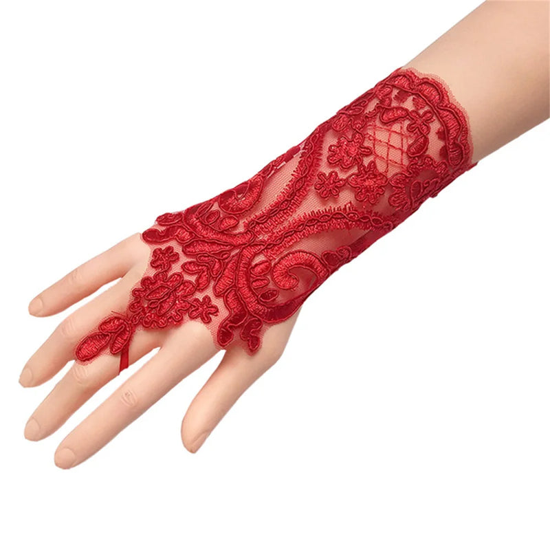 Women Bridal Gloves Fingerless Lace Embroider Short Gloves Evening Dress Accessories for Wedding Party