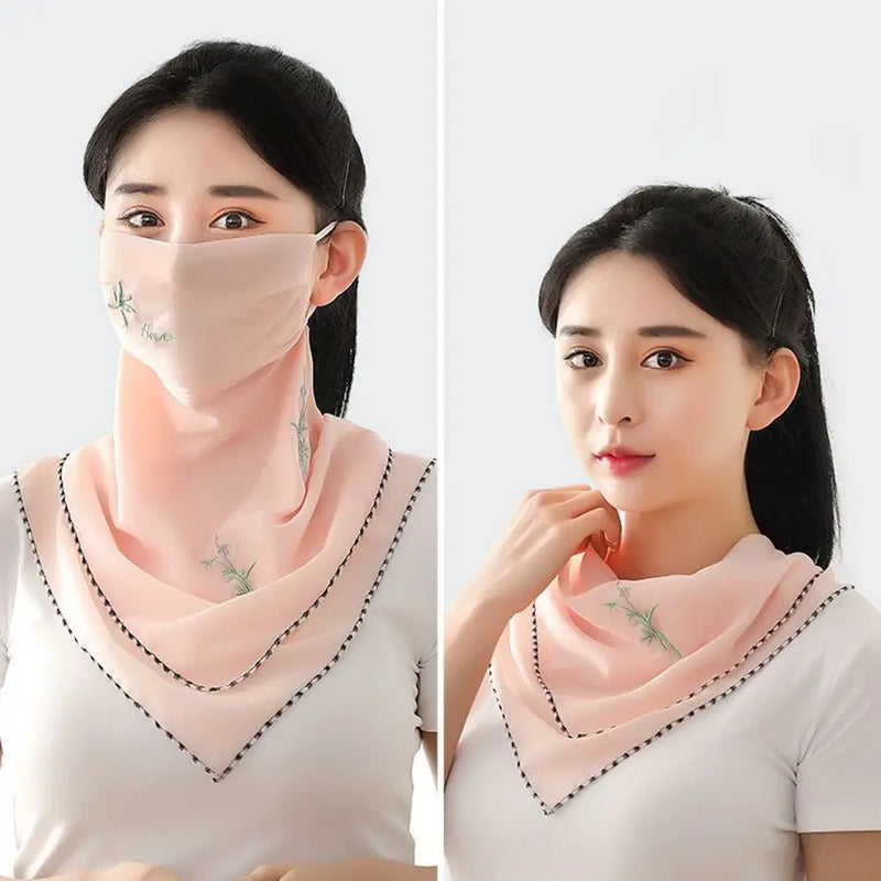 Unisex For Men Sun UV Protection Embroidered Scarf Hiking Outdoor Ice Silk Mask Face Cover Sunscreen Veil Triangular Scarf