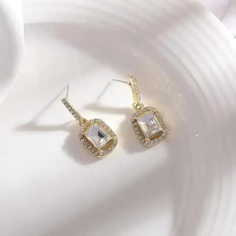 925 Silver Needle Korean Fashion Square Pearl Drop Earrings For Women Jewelry 2024 Trending New Women's Vintage Zircon Earrings