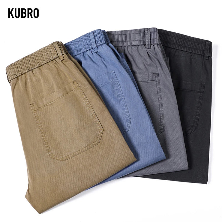 KURBO Korean Fashion Men's Lyocell Ice Silk Jeans Summer Thin Office Business Casual Elastic Waist Loose Straight Wide Leg Pants