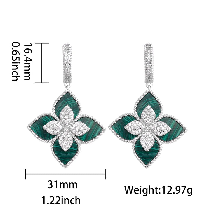 Luxury Fashion Italian Brand 4 Leaf Clover Drop Earrings Inlay Nature Shell Crystal Jewelry for Women Girl Party Gift