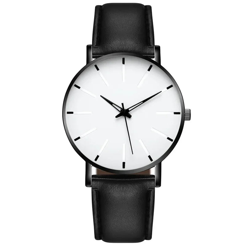 Men's Thin Strap Quartz Watch Leather Strap Minimalist Multicolor Watch Luxury Stainless Steel Dial Wristwatches reloj hombre
