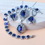 Rainbow Natural Zircon Jewelry Sets 925 Sterling Silver Women Wedding Jewelry Earrings Bracelets Rings Pendant Necklace Set