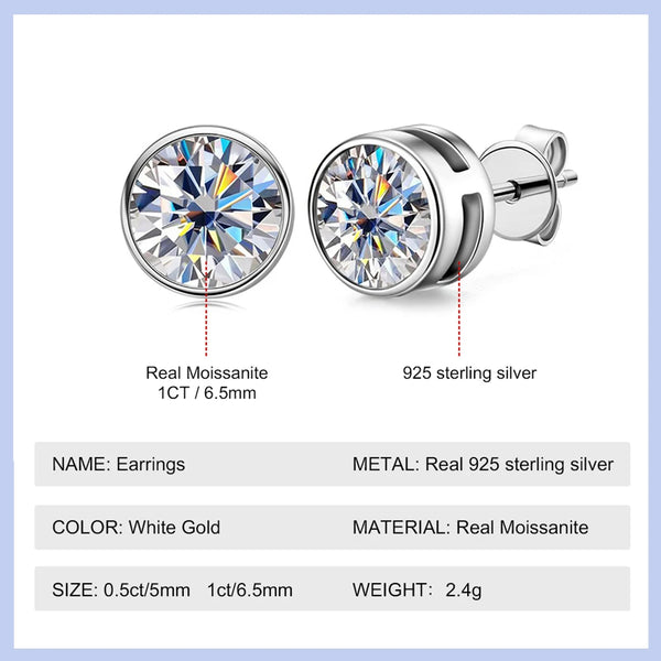 Luxury 0.5-2ct Moissanite Earrings Original Certified Plated 18k Gold 925 Silver 8mm Diamond Stud Earring for Women Men Jewelry
