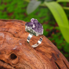 Natural Crystal Reiki Rings Raw Irregular Amethyst Cluster Geode Druzy Adjustable Finger Ring Resizable