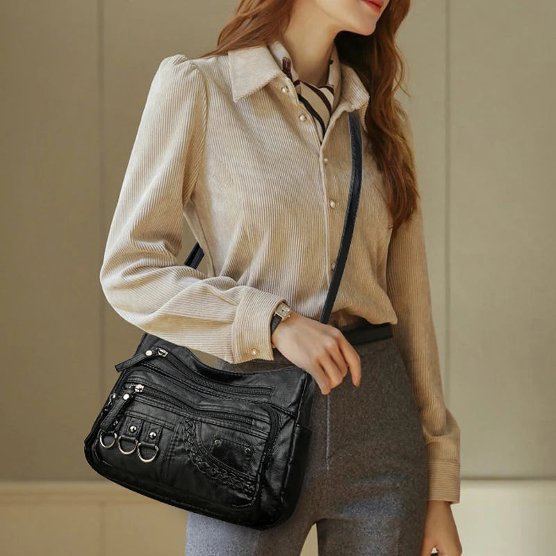 Vintage Pu Leather Luxury Purses and Handbags 2023 High Quality Women's Bag Design Multi-pocket Ladies Crossbody Shoulder Bags