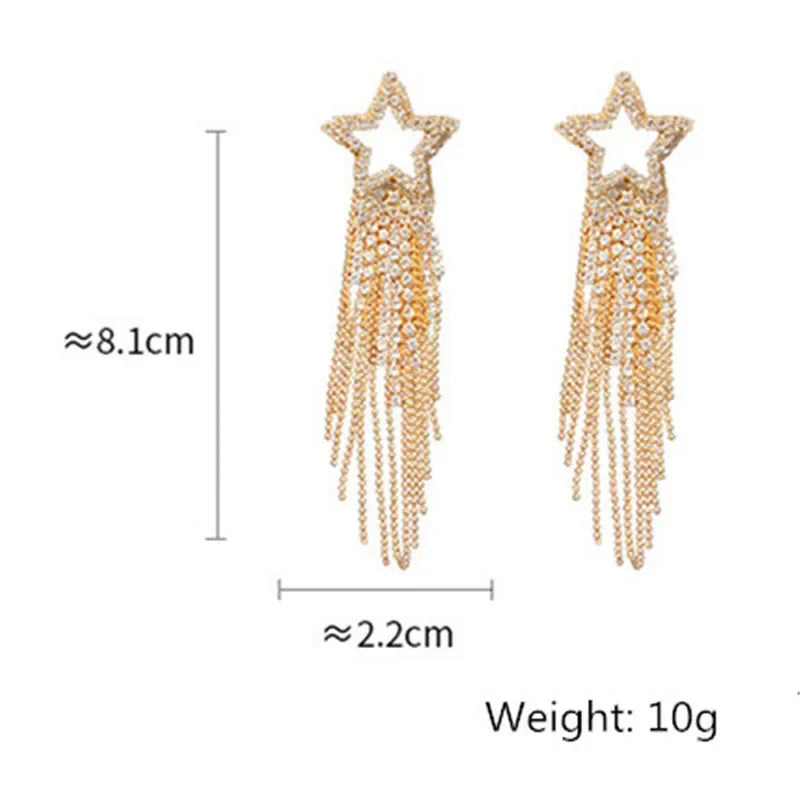 FYUAN Fashion Long Tassel Crystal Earrings for Women Bijoux Luxury Shiny Gold Color Star Rhinestone Dangle Earrings Jewelry Gift