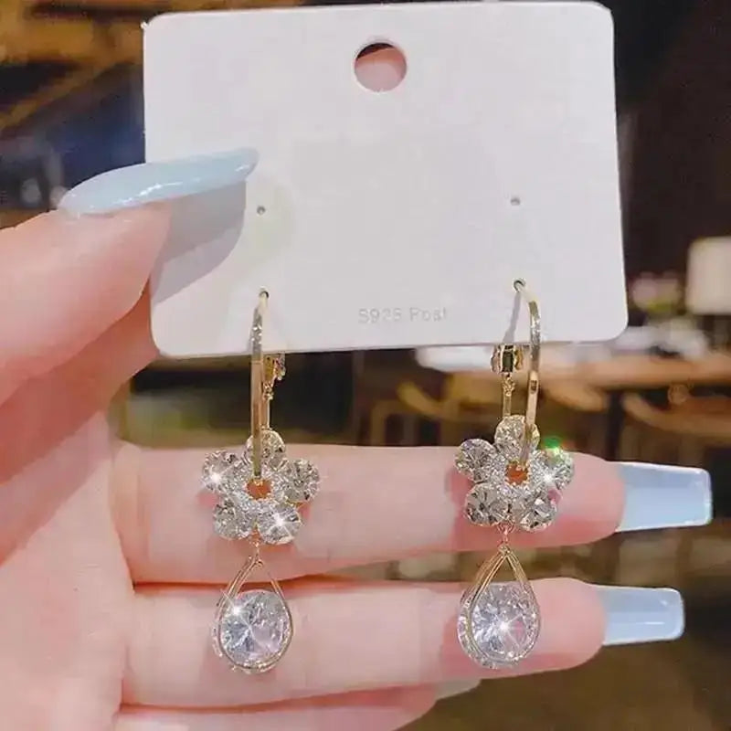925 Silver Needle Korean Fashion Square Pearl Drop Earrings For Women Jewelry 2024 Trending New Women's Vintage Zircon Earrings
