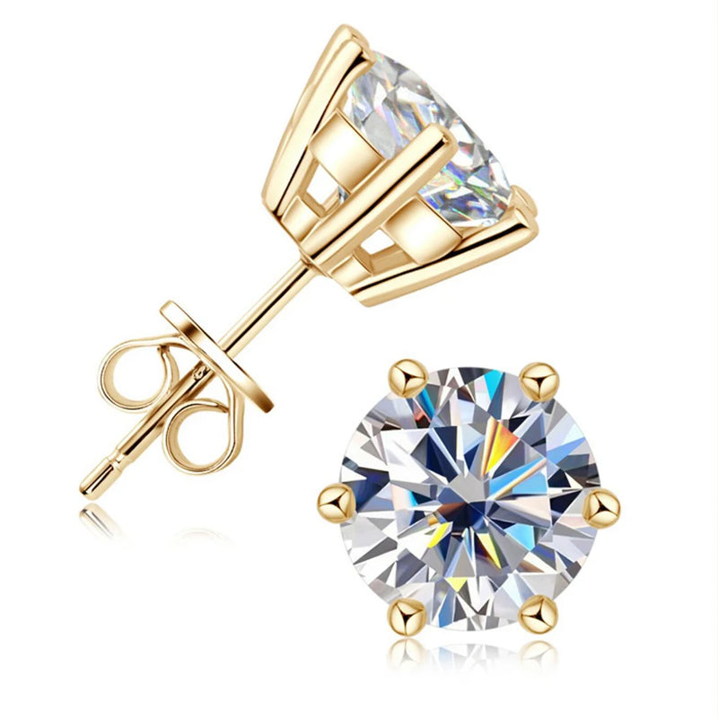 Luxury 0.5-2ct Moissanite Earrings Original Certified Plated 18k Gold 925 Silver 8mm Diamond Stud Earring for Women Men Jewelry