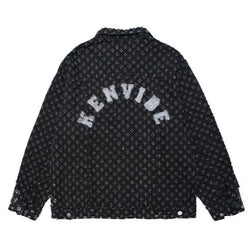 American street print hollow hole denim jacket personality trend men ins trend high street loose letter embroidery casual jacket