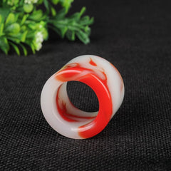 Natural Nephrite Red Jade Thumb Ring Men Women Healing Gemstone Fine Jewelry Genuine Chinese Hetian Jades Wide Rings Band