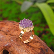 Natural Crystal Reiki Rings Raw Irregular Amethyst Cluster Geode Druzy Adjustable Finger Ring Resizable