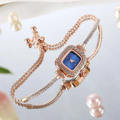 Women's Crystal Diamond Watches Square Dial Chain Link Bracelet Analog Bangle Wrist Watch Wonderful Watches Gift for Women H9