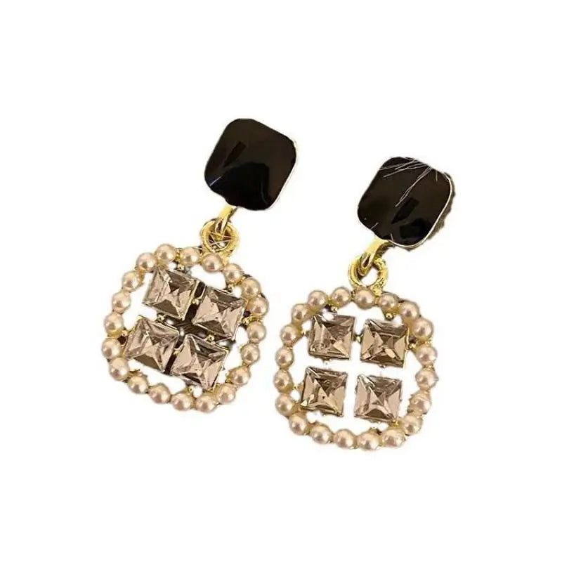925 Silver Needle Korean Fashion Square Pearl Drop Earrings For Women Jewelry 2024 Trending New Women's Vintage Zircon Earrings