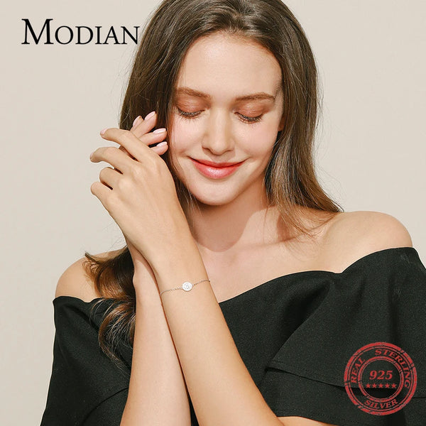 MODIAN Pure 925 Sterling Silver Luxury 1.0Ct Sparkling Clear CZ Link Chain Charm Bracelet For Women Wedding Engagement Jewelry