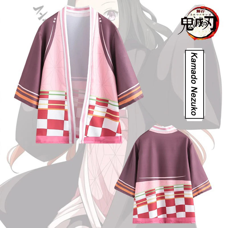Anime Cosplay Costume Cloak Kimetsu Haori Kimono Agatsuma Zenitsu Kochou Shinobu Summer Coat Shirt Trench