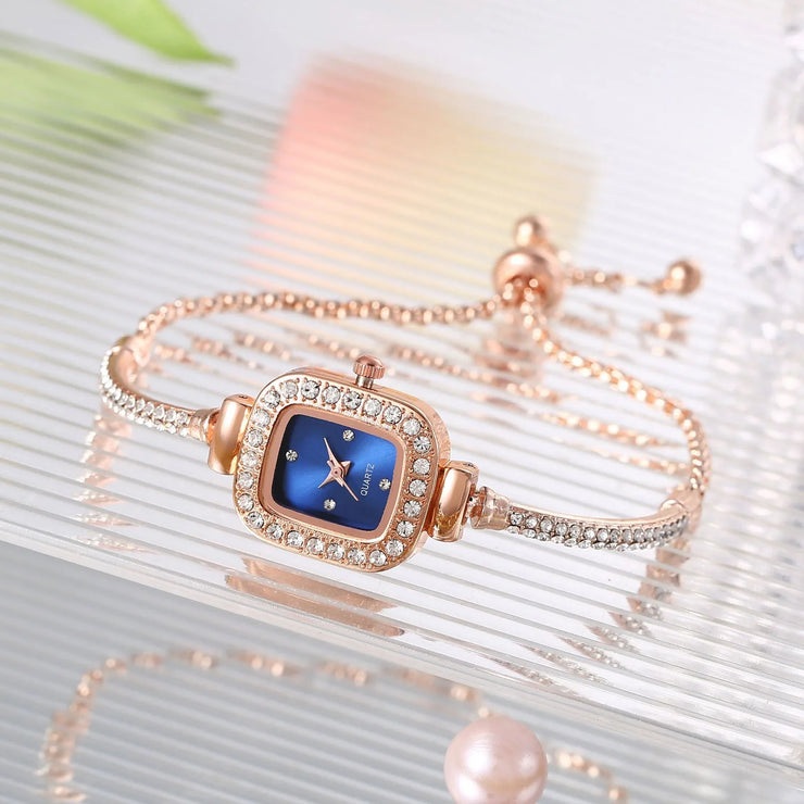 Women's Crystal Diamond Watches Square Dial Chain Link Bracelet Analog Bangle Wrist Watch Wonderful Watches Gift for Women H9