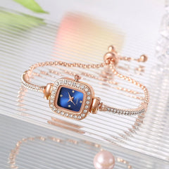 Women's Crystal Diamond Watches Square Dial Chain Link Bracelet Analog Bangle Wrist Watch Wonderful Watches Gift for Women H9