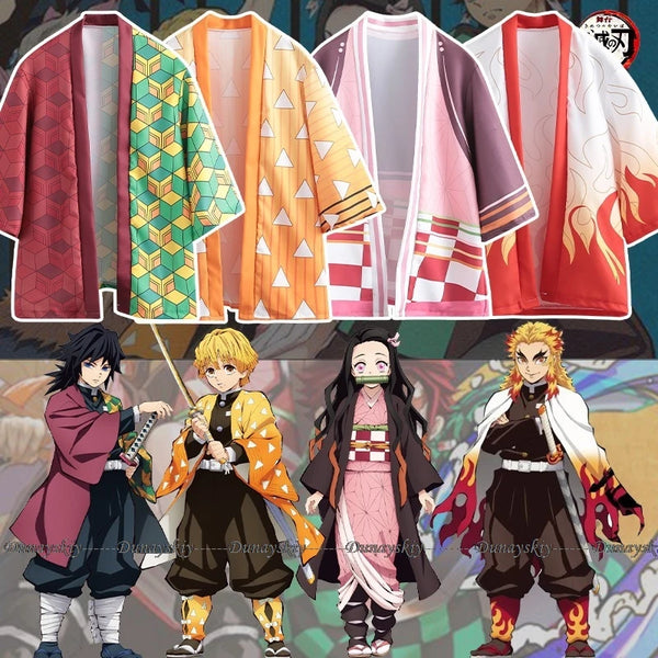 Anime Cosplay Costume Cloak Kimetsu Haori Kimono Agatsuma Zenitsu Kochou Shinobu Summer Coat Shirt Trench