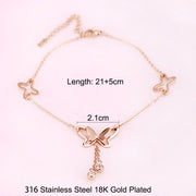 Rose Gold Silver Color Butterfly Anklet Bracelet Stainless Steel Chain Tassel Charm Anklet Beach Foot Jewelry For Women Gift