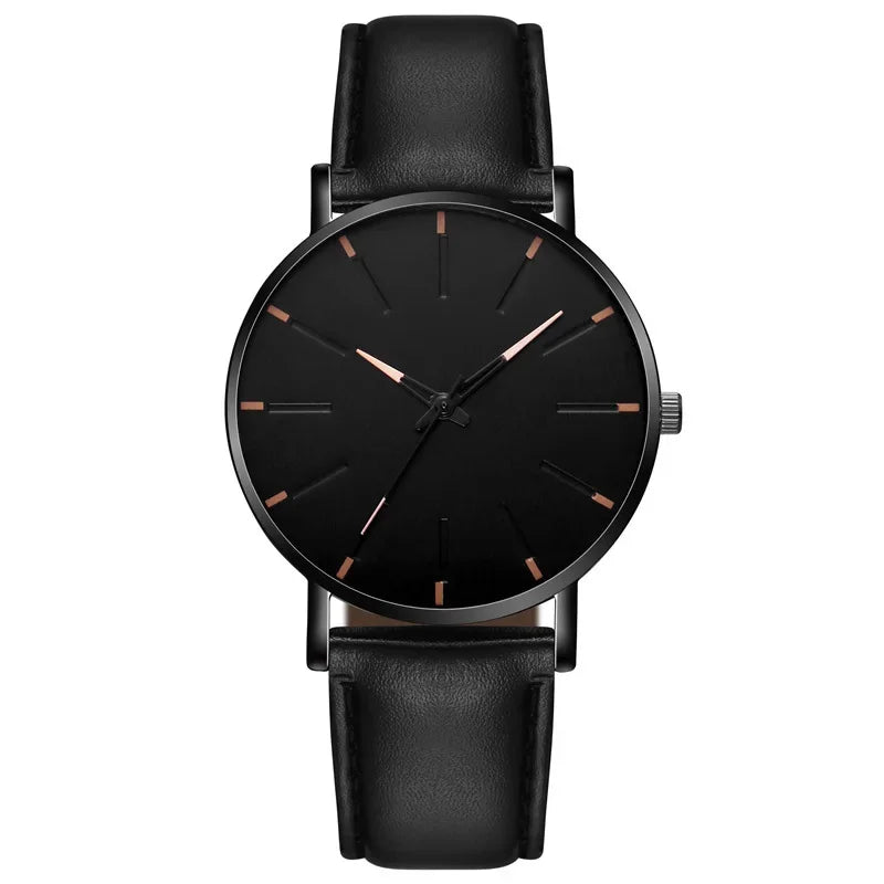 Men's Thin Strap Quartz Watch Leather Strap Minimalist Multicolor Watch Luxury Stainless Steel Dial Wristwatches reloj hombre