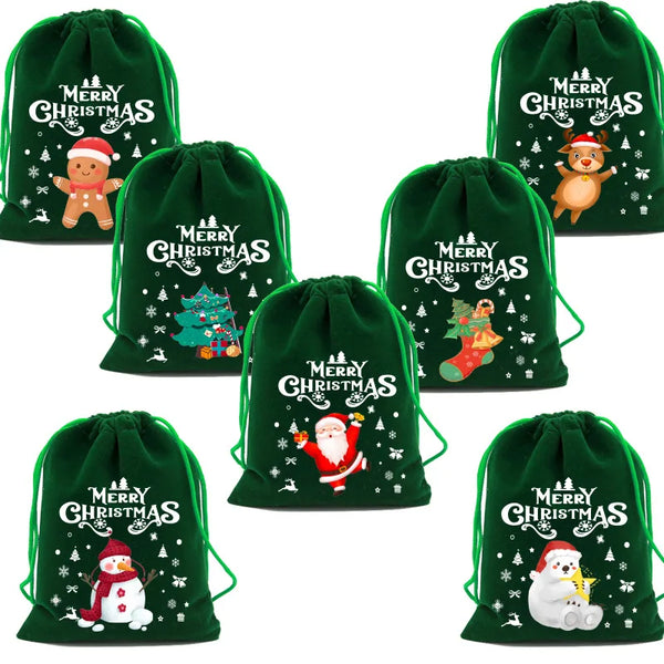 Christmas Velvet Bag Small Candy Bag Gift Bag Drawstring Pouch Christmas Party Favor Boutique Jewelry Packaging Bag