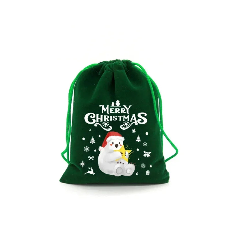 Christmas Velvet Bag Small Candy Bag Gift Bag Drawstring Pouch Christmas Party Favor Boutique Jewelry Packaging Bag