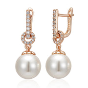 Kinel Luxury 585 Rose Gold Color Pearl Drop Earrings Women Unique Geometric Full Natural Zircon Accessories Daily Jewelry Gift