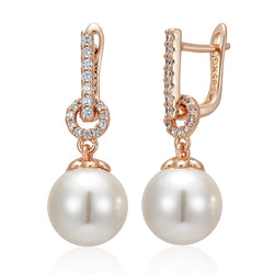 Kinel Luxury 585 Rose Gold Color Pearl Drop Earrings Women Unique Geometric Full Natural Zircon Accessories Daily Jewelry Gift
