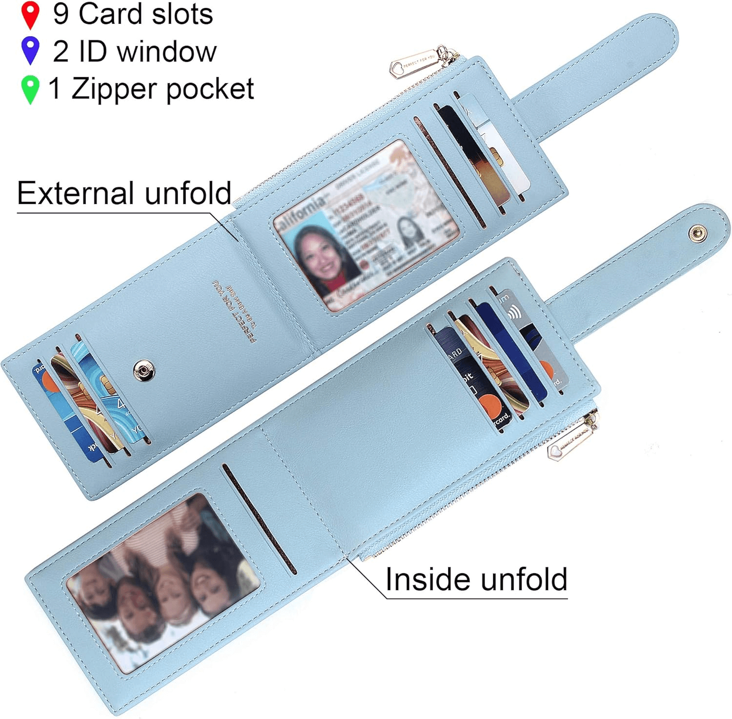 Slim Bifold Rid Wallet For Women  Women's Wallet With Many Card Slots